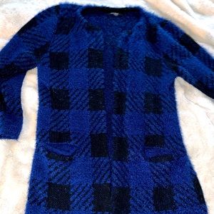 Plaid warm fuzzy cardigan sweater